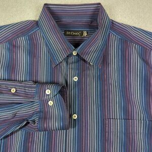 St Croix Shirt Mens XL Purple Striped Long Sleeve Button Up Made in Italy